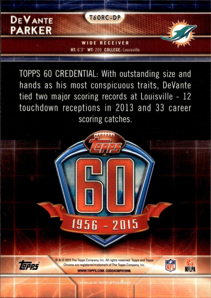2015 Topps Chrome #T60RC-DP DeVante Parker 60th Anniversary Rookies - Image 2 of 2