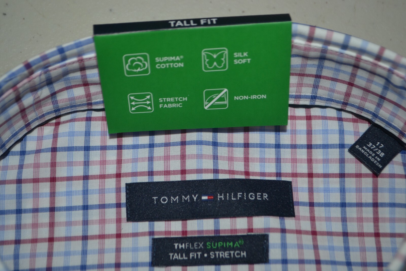 NWT Tommy Hilfiger Men's Check THFlex Supima Tall Fit Stretch Dress Shirt Sz 17 thumbnail 8