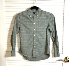 Ralph Lauren Boys Shirt Cotton Green Beige Check 10/12 M EUC Button Down