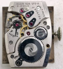 Vintage Lord Elgin Cal. 626 21 jewel watch movement For Repair 
