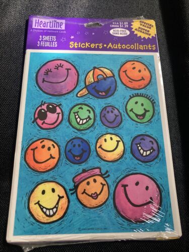 Heartline Stickers Smiley Faces Happy Colorful Vtg 90s Emojis Smile - Picture 1 of 7