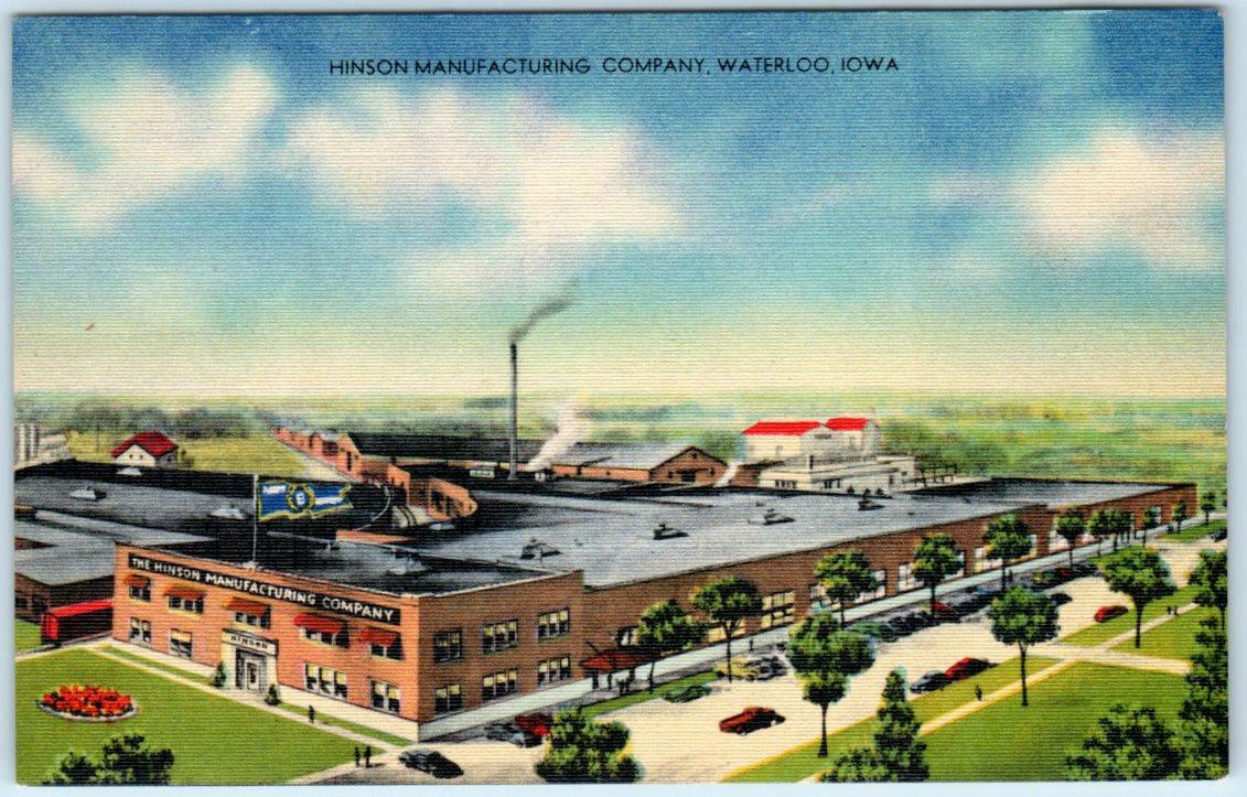 WATERLOO, Iowa IA HINSON MANUFACTURING COMPANY c1940s Linen Postcard