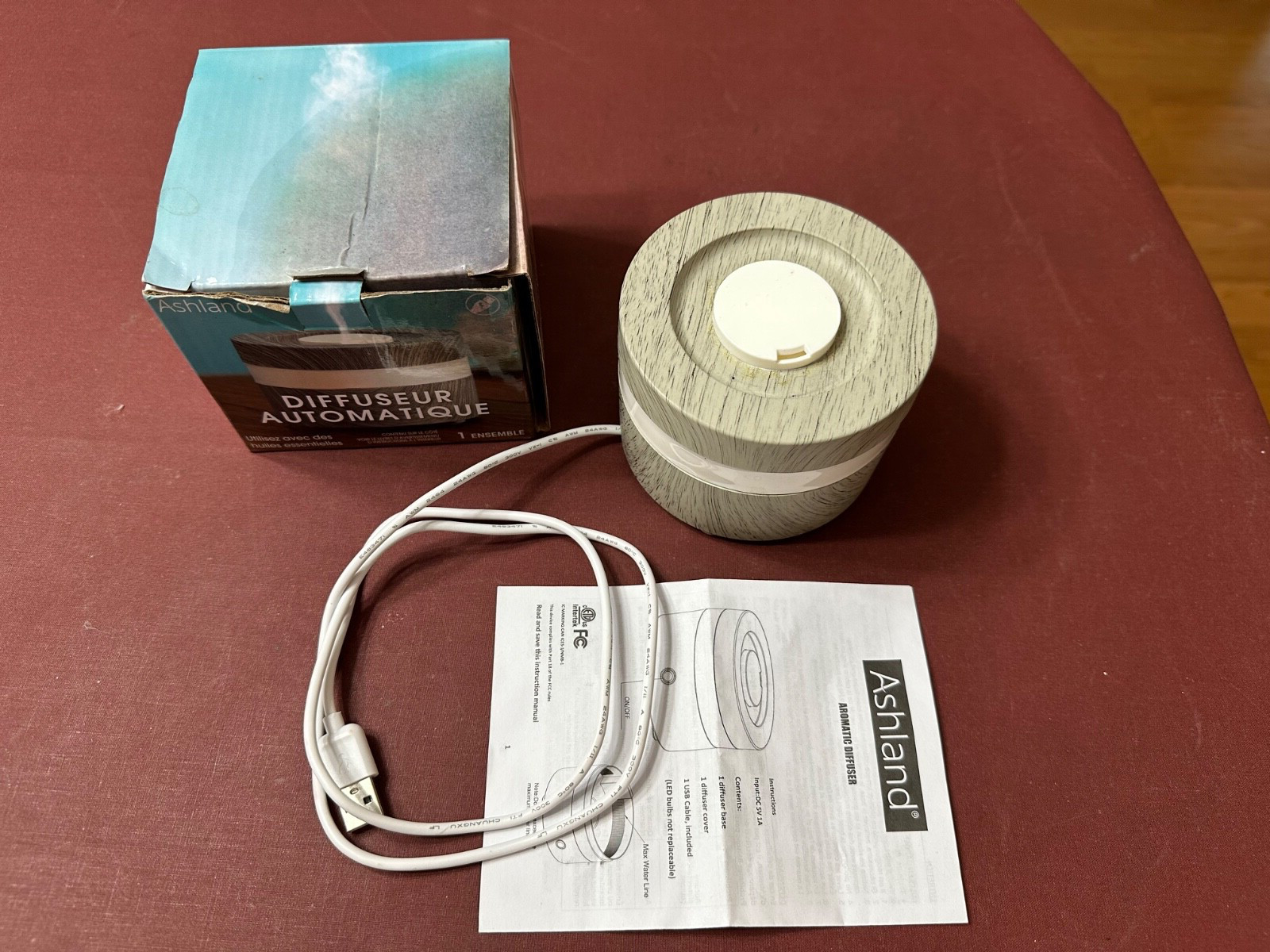 Ashland Aromatic Diffuser With Ultrasonic Transducer, And USB Plug In Cable