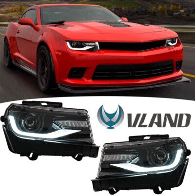 VLAND Pair LED Projector Headlights Front Lamps For 2014 2015 Chevrolet Camaro
