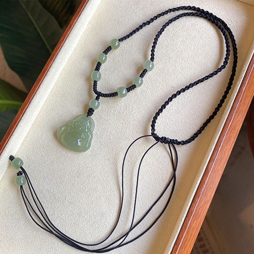 Certified Hetian Jade Small Size Maitreya Buddha Pendant Charm Jewelry Necklace - Picture 6 of 12
