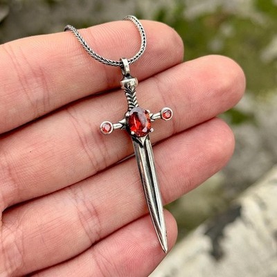 925 Silber Schwert Anhänger Silber Rubin Stein Schwert Halskette