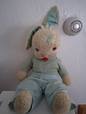 Vintage 50s Gund  Easter Bunny Rabbit Plush Stuffed Animal Stripes
