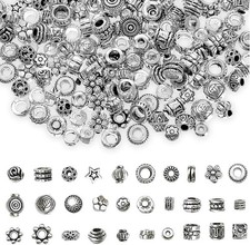 200PCS Spacer Beads Tibetan Antique Silver Bead Spacers, Assorted Styles Metal F