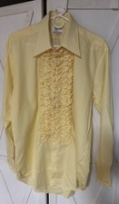 Vintage After Six 70s Formal Tux Shirt 46 Chest Disco Yellow Long Sleeve Ruffle