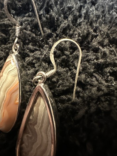 Natural Crazy Lace Agate Gemstone Drop Dangle Pear Earrings 925 Sterling Silver - Picture 7 of 7