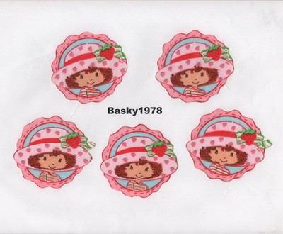 5 pc Strawberry Shortcake Patches Cotton Iron on Fabric Appliques Handmade