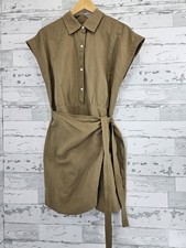 Banana Republic Linen Blend Wrap Mini Shirtdress Womens Medium Neutral Khaki
