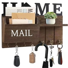Wooden Key Holder Wall Mount with 3 Slot Sorter Farmhouse and Key Organizer w...