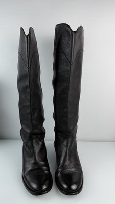 Chanel Interlocking CC Logo Black Leather Riding Boots Women's