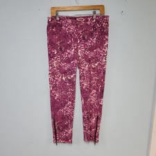 Coldwater Creek Womens Pants Sz 10 Fuchsia Pink White Geometric Pattern Stret
