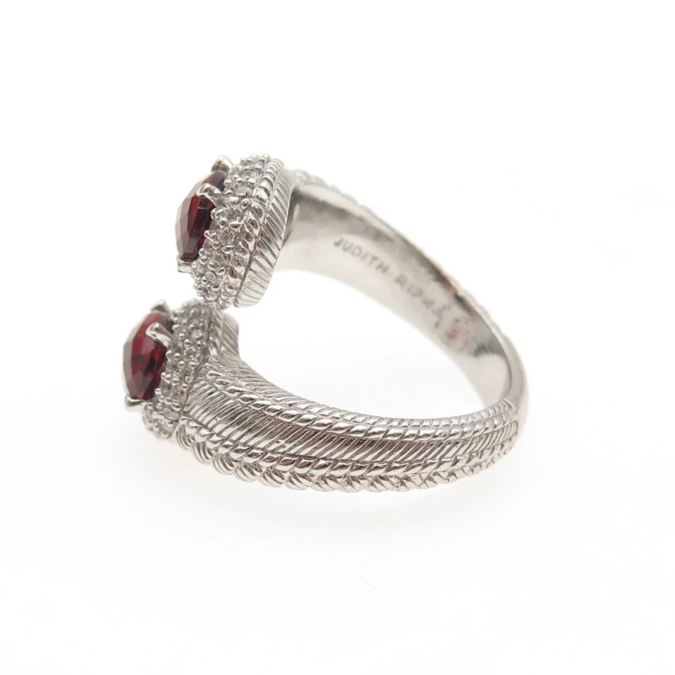 Anillo de derivación ajustable JUDITH RIPKA 925 de plata de ley rojo y blanco C Z talla 7,5 Foto 4 de 4