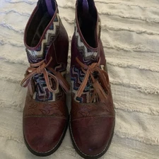 Socofy Women's Leather Ankle Boots Zip SZ 42 US 11 Brown/Burgandy Multi EUC