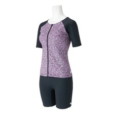 Mizuno Women  s Aqua Fitness Two-Piece Swimsuit anti-roll button Pink Front-Zip