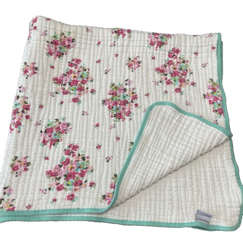 Addison Belle Baby Blanket Everything Muslin Quilt Floral Green Trim OrganicREAD