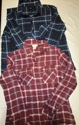 Women s 2pc Flannel Shirt Bundle Size M Well Worn - Love Note - Pink- Blue