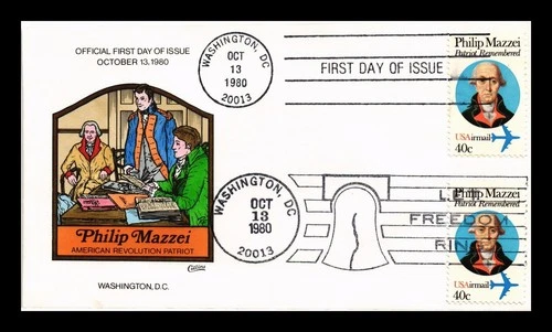 DR JIM STAMPS US COVER PHILIP MAZZEI PATRIOT AIR MAIL FDC COLLINS HAND PAINTED
