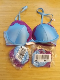 NEW Victoria's Secret Tease Push Up Bra & Cheeky Panty Set Blue Purple