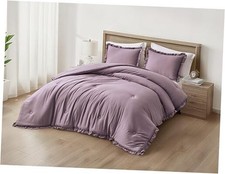 Nora Mauve Comforter Set Size 3-Piece Lightweight Queen Mauve, Ruffled Edge