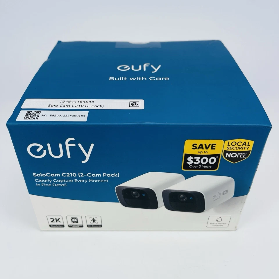 Eufy Security SoloCam Model C210 Wireless Wifi 2K Resolution Camera 2 Pack White - Image 2 of 4