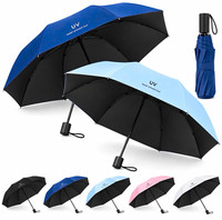 UV Blocking Compact Folding Umbrella 96cm Diameter Solid Blue/Black Unisex