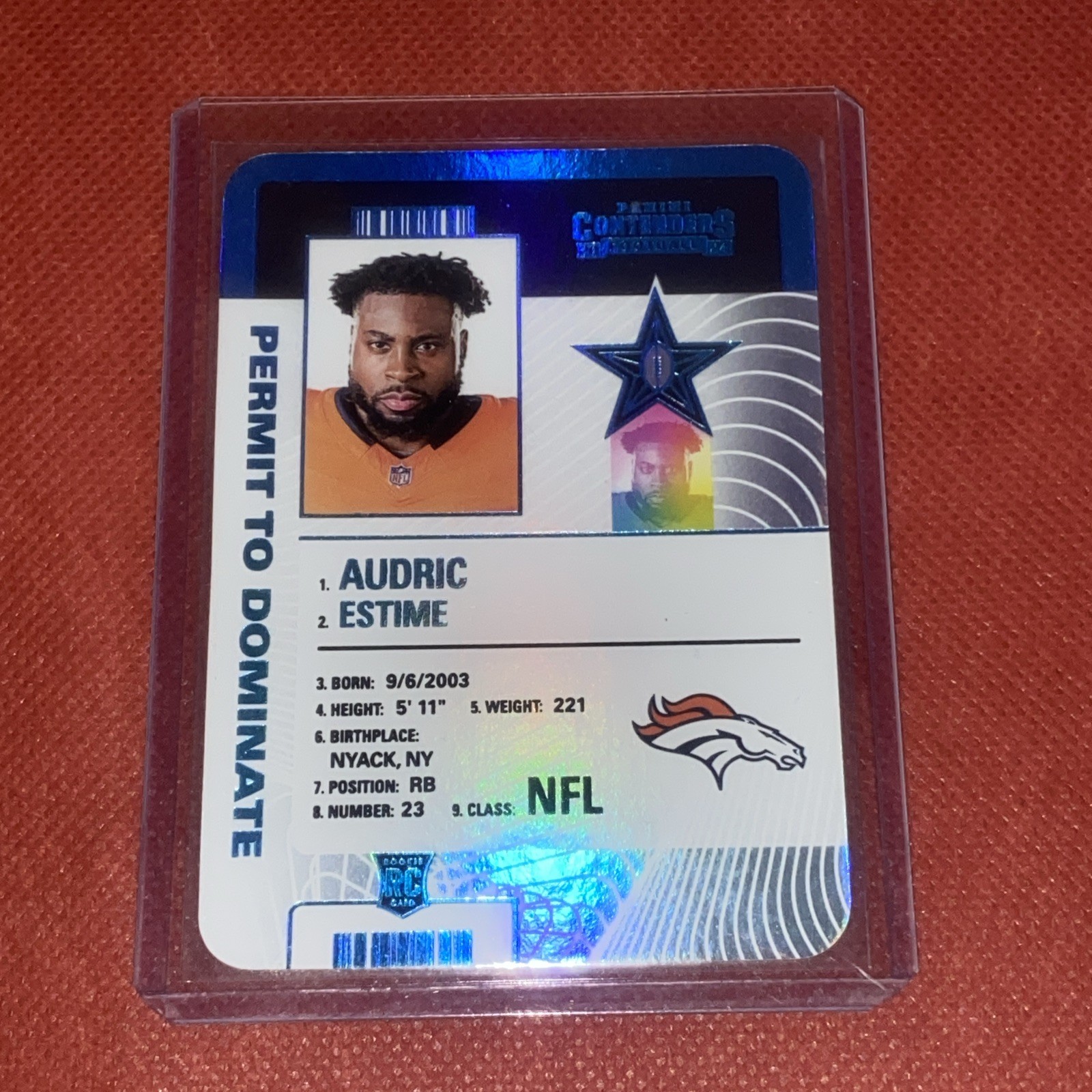 2024 Contenders Audric Estime Permit to Dominate RC Rookie #9