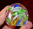 VTG COLORFUL MURANO GLASS PAPERWEIGHT TUTTI CANE AVENTURINE LATTICINO 2"