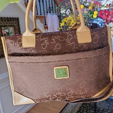 Diane Von Furstenburg Weekender Carry On Travel Bag Brown Logo Fabric w Leather