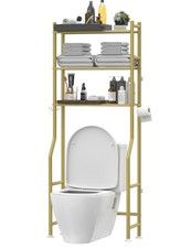 3-Tier Over The Toilet Storage, Freestanding Metal Bathroom Shelves with 4 Ho...