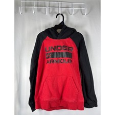 Under Armour Kids Red Black Raglan Logo Pullover Hoodie Sweatshirt Size 7