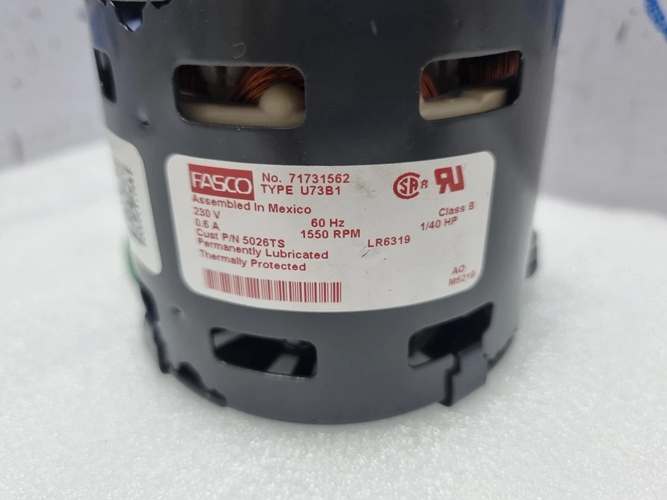 Fasco 71731562 Fan Motor Type U73B1 230V 60Hz 0.6A 1550 RPM Class B - Image 3 of 4