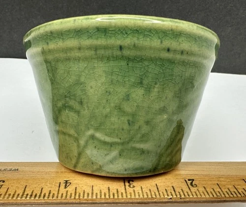 Antique McCoy Green Yellowware Asparagus Miniature Mixing Bowl 3.5" Custard Cup