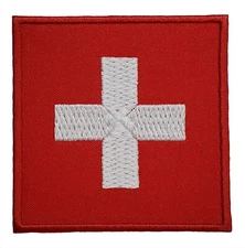 Switzerland Flag Embroidered Iron On Patch Hook & Loop Support Switzerland NATO