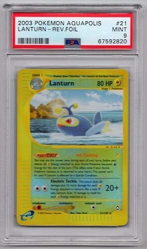 LANTURN REVERSE HOLO #21  POKEMON AQUAPOLIS PSA #67592820 GRADED MINT 9 2003
