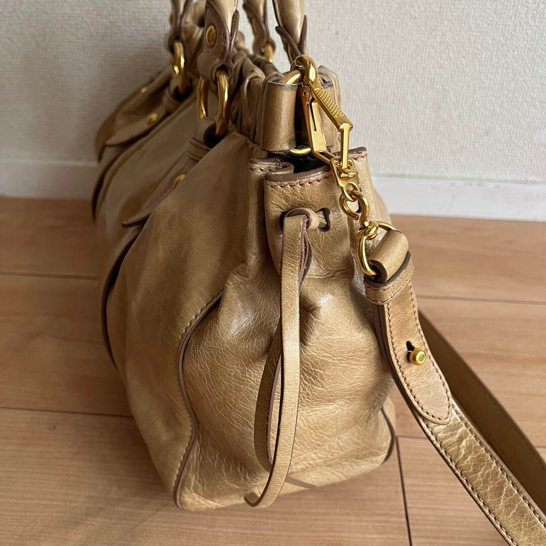 Miu Miu 2way Handbag Shoulder Bag Leather Beige Used