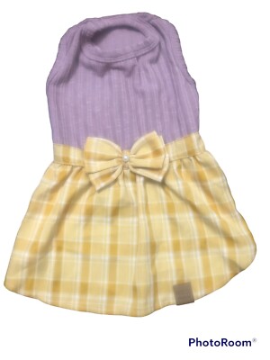 KYEESE Dog Plaid Dress with Bowtie Dog Kint Dresses Purple/Yellow Size  XL