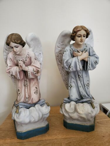 Pair of antique Spanish Kneeling Angels. Altar Angels. Angeles para altar. - Picture 1 of 9