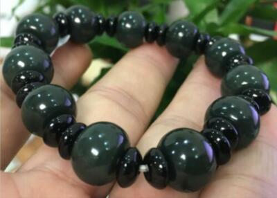 Certified 100% Natural 10x13mm Hetian Jade Beads Stretchy Bracelet 