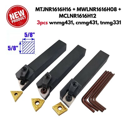 3pcs 5/8'' Right Cutting CNC Lathe Excircle Indexable Carbide Turning Tool Holder