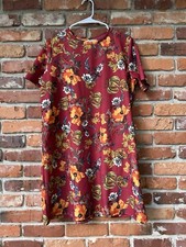 Zara Floral Short Sleeved Shirt Dress Sz Large Fall Colors