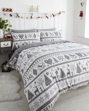 Grey Christmas Noel Festive Fairisle Snowflake Trees Deer Xmas Duvet Cover Set