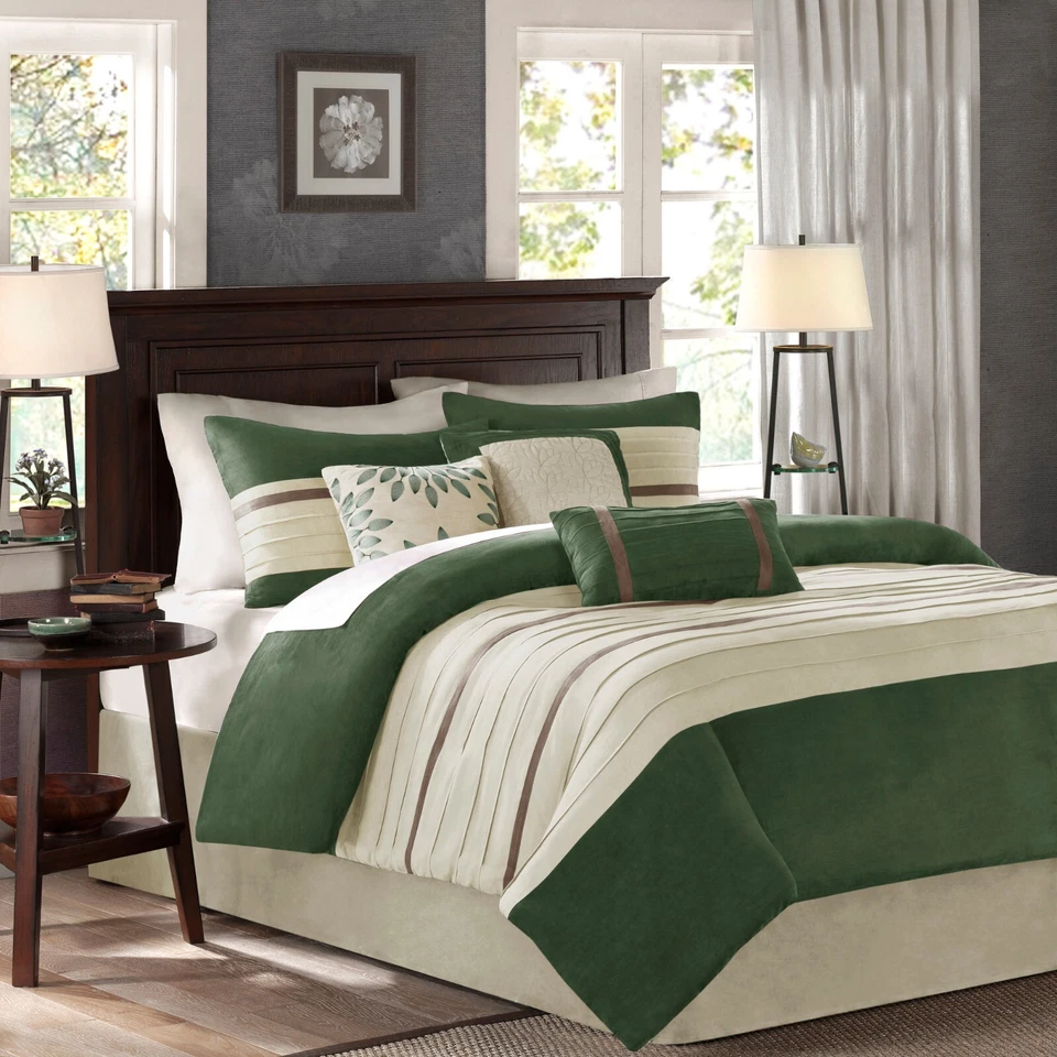 Madison Park 7-Piece Comforter Set Faux Suede Design, Striped Accent, All Season - Image 2 of 4