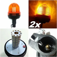 TWO LED Rotating Flashing Amber Beacon Flexible Tractor Warning Lights 12-24
