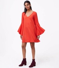 LOFT HOT ORANGE LONG FLARE BELL SLEEVE SHIFT SWING TRAPEZE DRESS SIZE: MP NWT