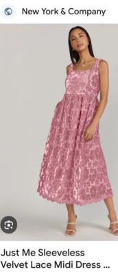 NY&C Just Me Sleeveless Velvet Lace Midi Dress Rose Size L