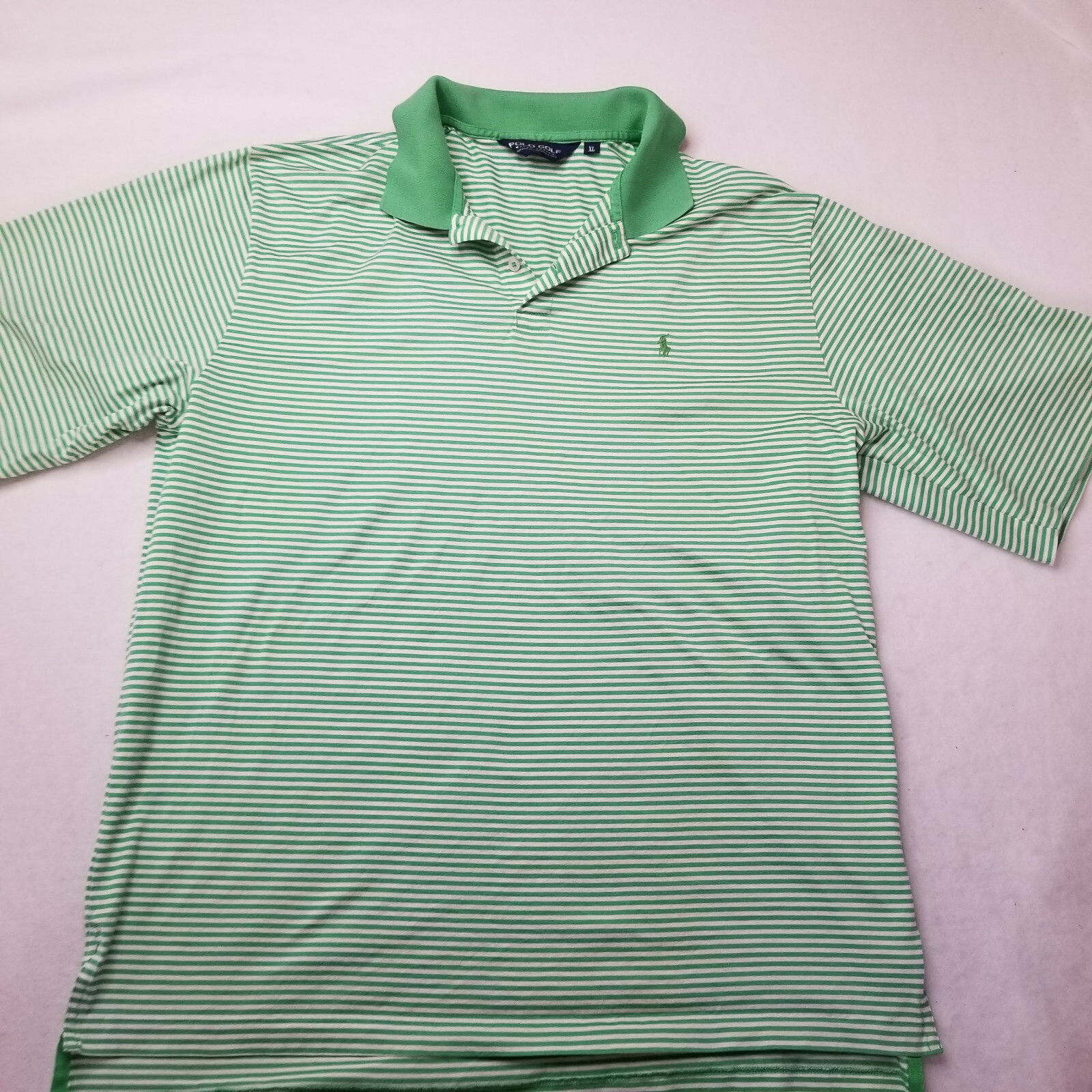 Polo Golf Ralph Lauren Uomo XL Pima Camicia Cotone Verde Bianco Righe Casual Pony